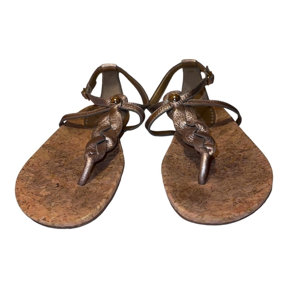 GIANNI BINI Gold Leather Ankle Straps Flat Cork Insole Sandals Sz 8M